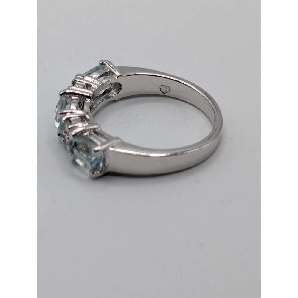 Light Blue Topaz Cubic Zirconia 925 Plated Silver Ring 1.6 Carat 2.95g